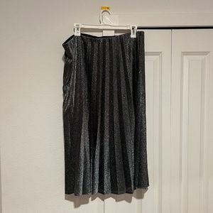 Sparkly Black Pleated Midi Skirt